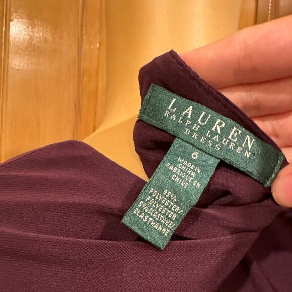 Lauren Ralph Lauren Ruched V-Neck Sleeveless Purple Cocktail Midi Dress SZ 6 - Picture 5 of 5